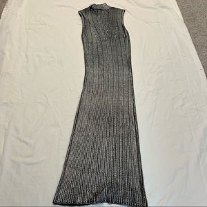 Zara silver metallic knit turtleneck midi dress